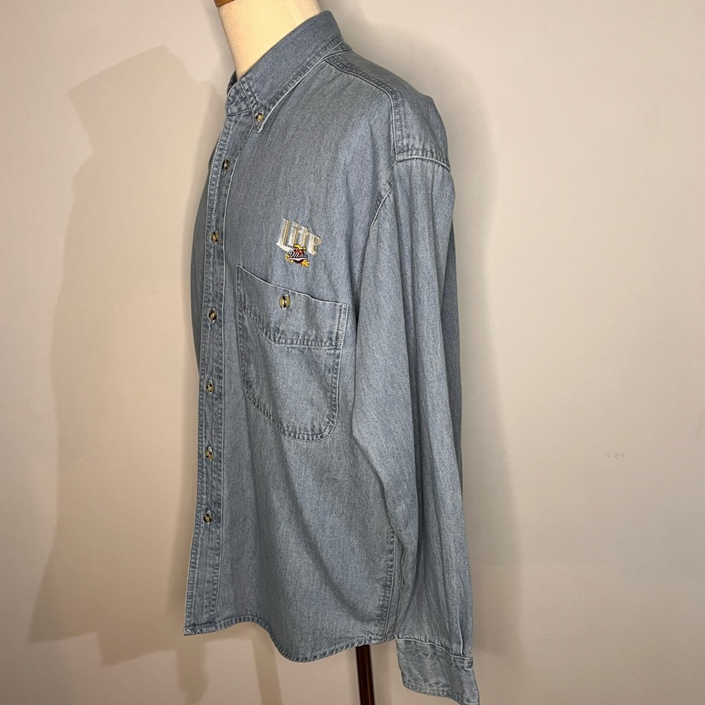 SOLD 6/4 Harbour Glen Vintage Miller Light Logo Denim Shirt - Picture 5 of 12